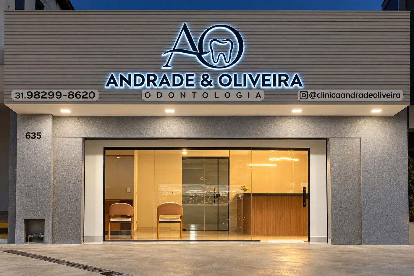 Fachada da Andrade & Oliveira Odontologia, Rua Santa Maria, 635